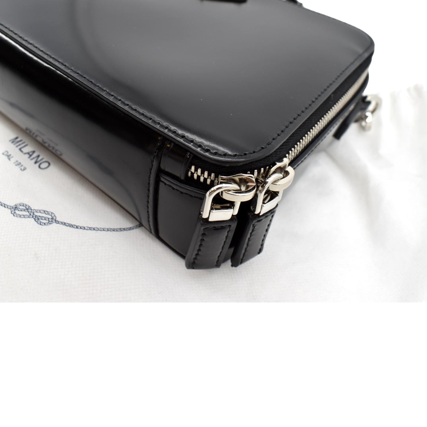 Prada Brique Patent Leather Crossbody Bag Black