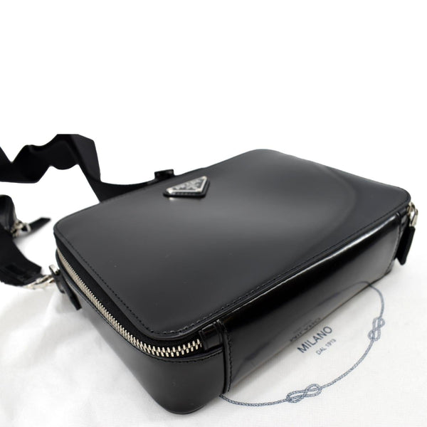 Prada Brique Patent Leather Crossbody Bag Black - Bottom Left