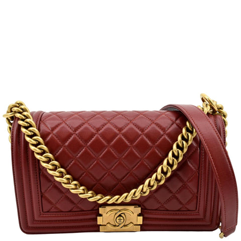 CHANEL Medium Boy Flap Calf Leather Shoulder Bag Red
