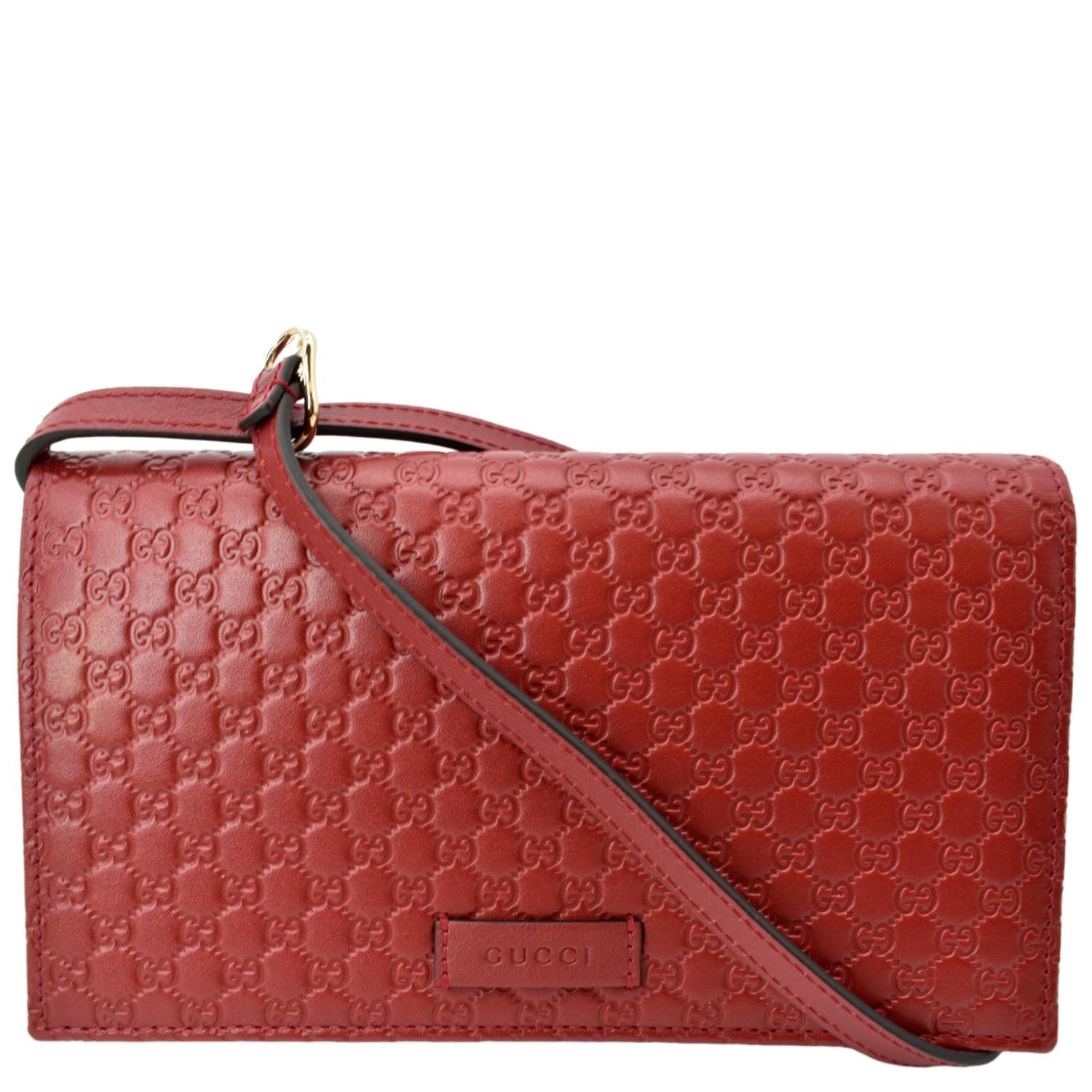 GUCCI Micro GG Leather Crossbody Wallet Red 466507