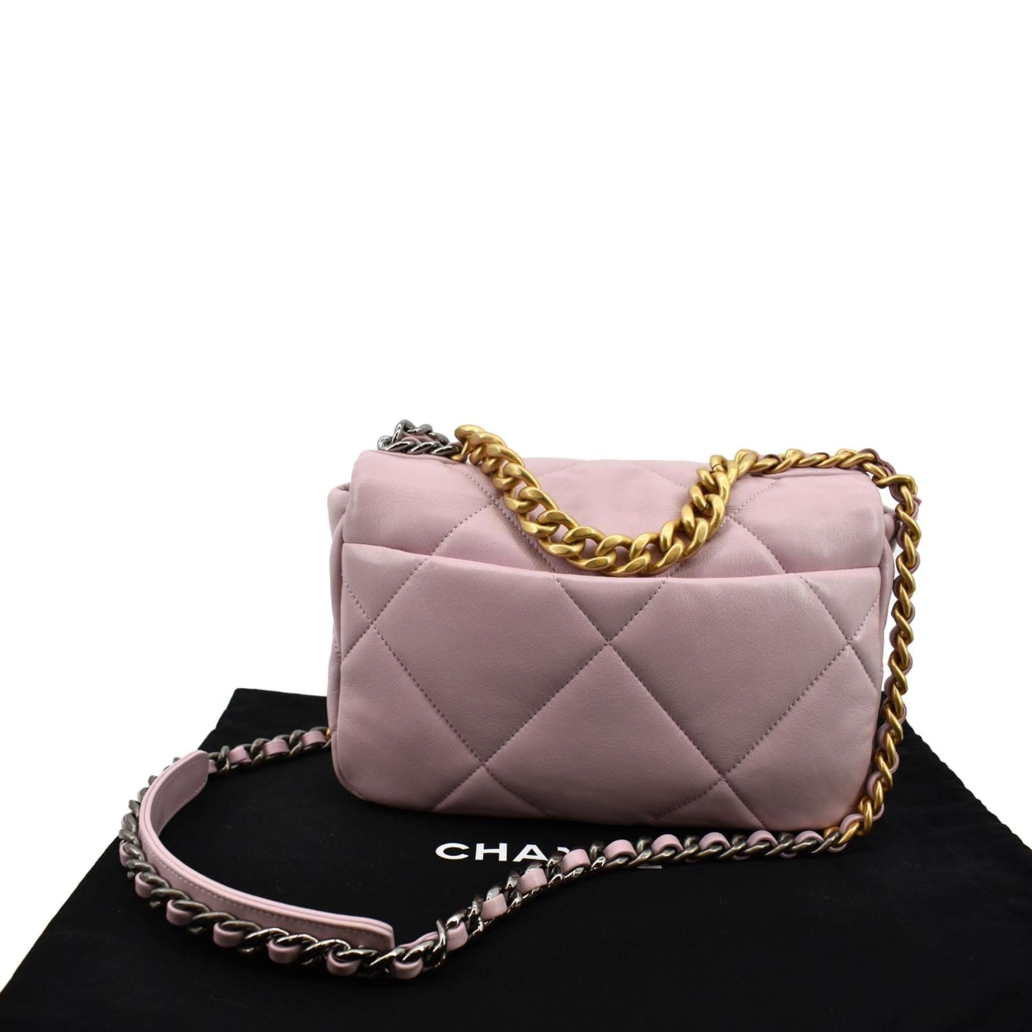 CHANEL 19 Medium Flap Quilted Lambskin Leather Shoulder Bag Pink