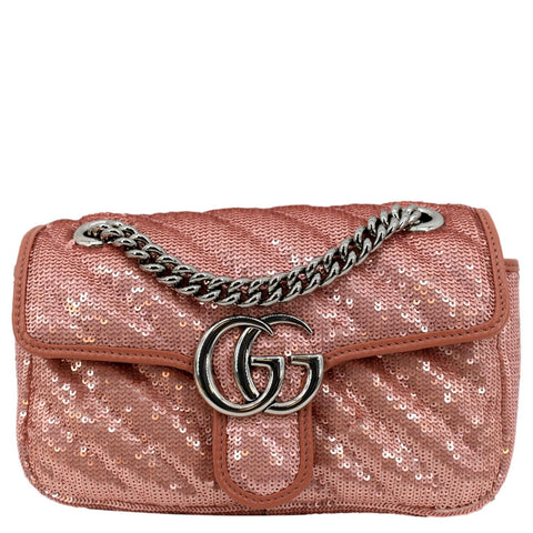 GUCCI GG Mini Marmont Sequin Shoulder Bag Pink 446744