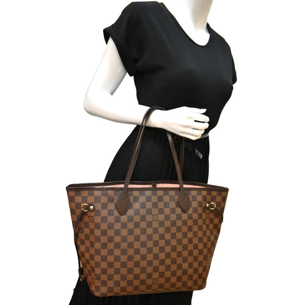 Louis Vuitton Womens Classic Coated Canvas Monogram Neverfull mm Handbag Brown