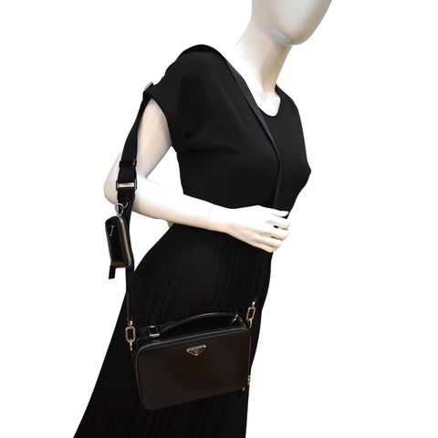 Prada Brique Patent Leather Crossbody Bag Black - Full View