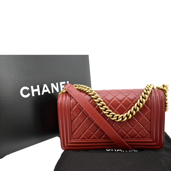 Chanel Medium Boy Flap Calf Leather Shoulder Bag Red - Product