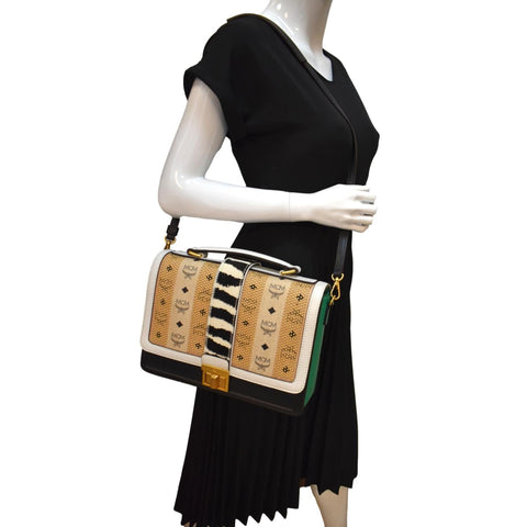 MCM Little Veronika Visetos Canvas Leather Top Handle Satchel Bag Multicolor