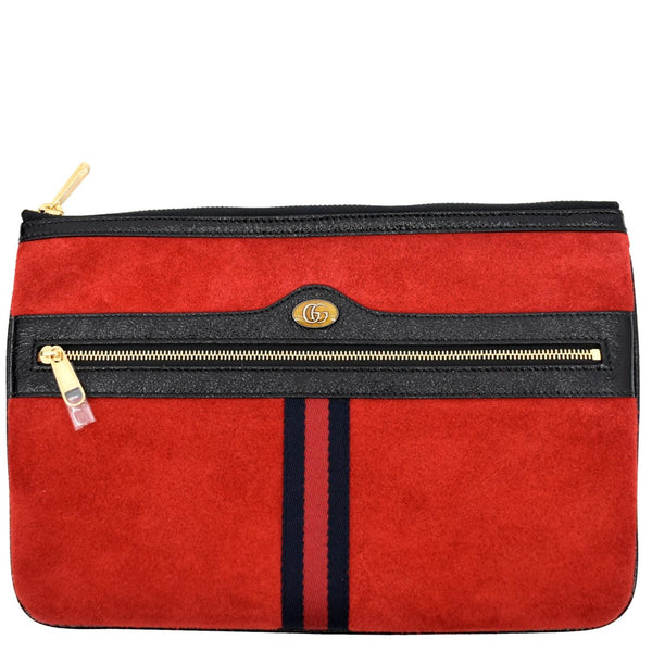 Gucci Ophidia GG Suede Leather Pouch Clutch Bag in Red - Front