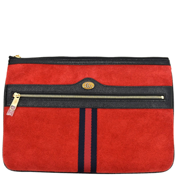 Gucci Ophidia GG Suede Leather Pouch Clutch Bag in Red - Full View