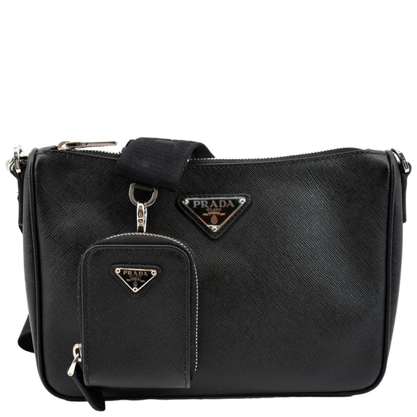 Prada Re-Nylon Saffiano Leather Shoulder Bag in Black - Front