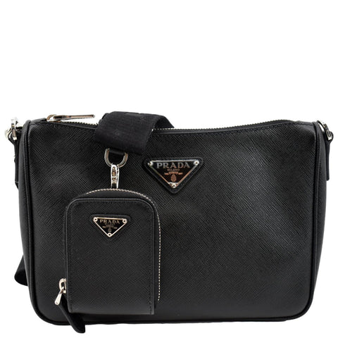 PRADA Saffiano Leather Shoulder Bag Black 2VH113