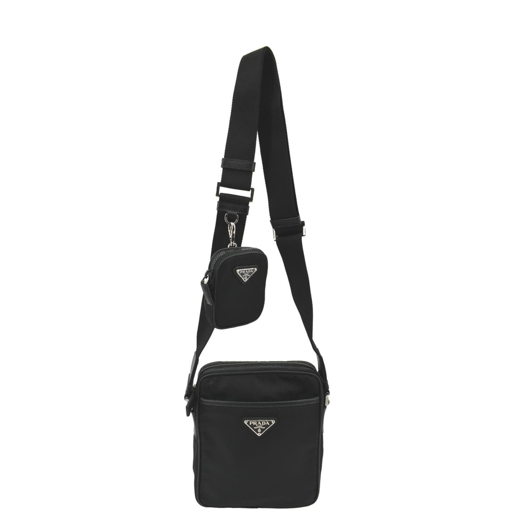 PRADA ReNylon Saffiano Leather Crossbody Bag Black