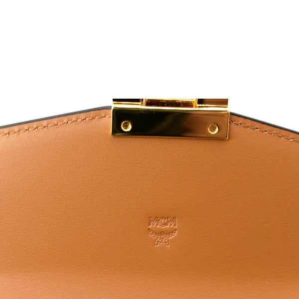 MCM Patricia Visetos Monogram Crossbody Chain Wallet Cognac