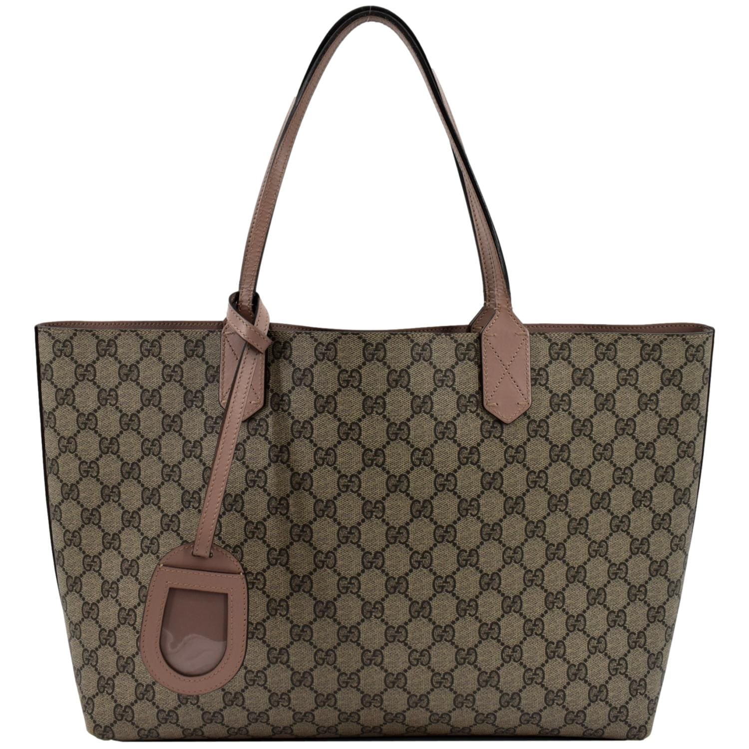 GUCCI Reversible GG Supreme Canvas Leather Tote Bag Beige