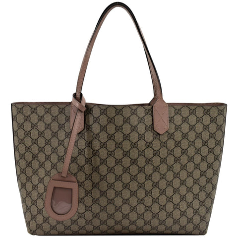 GUCCI Reversible GG Supreme Canvas Leather Tote Bag Beige