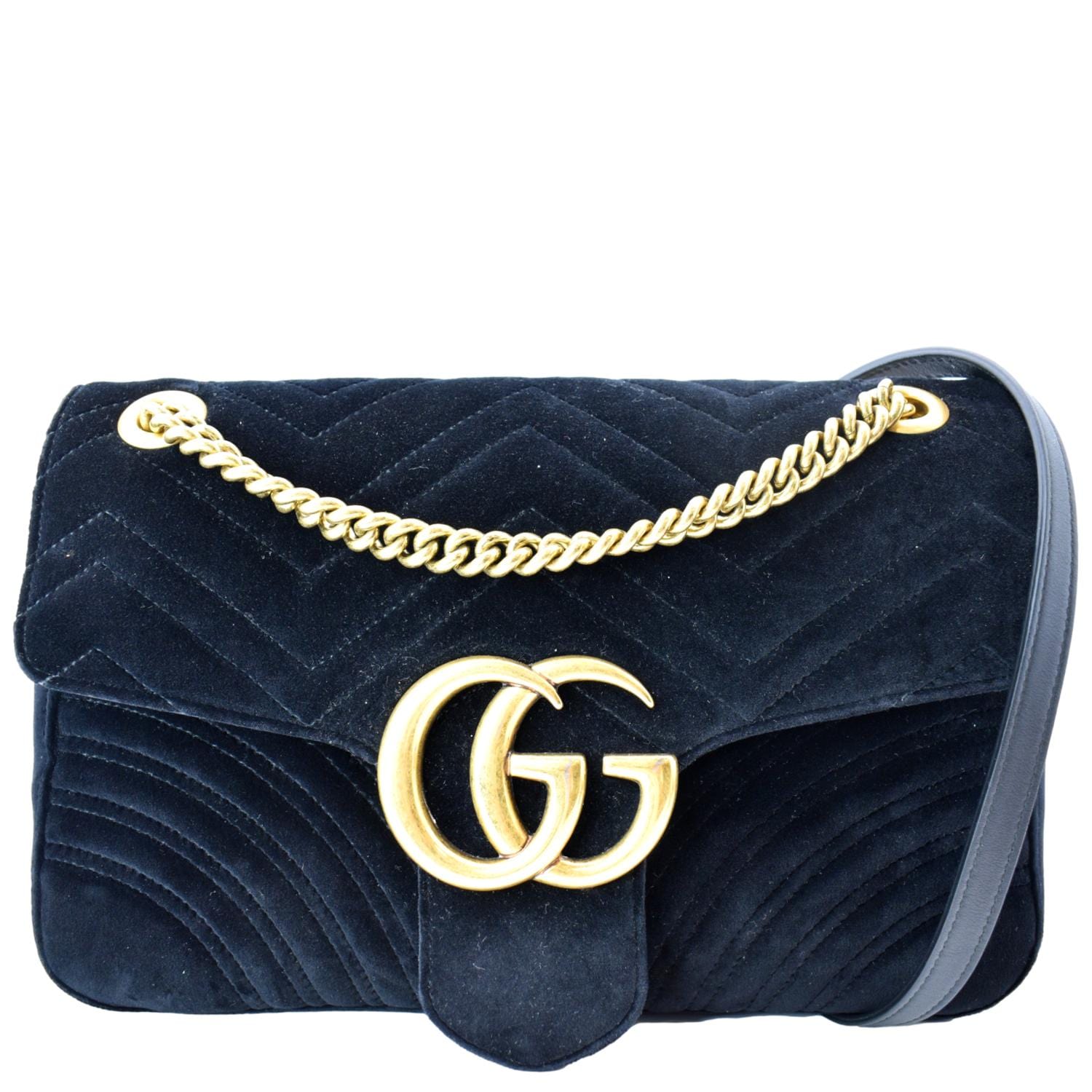 GUCCI GG Marmont Velvet Shoulder Bag Navy Blue 443496