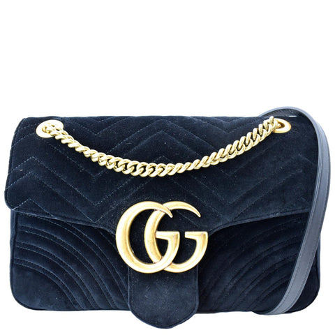 GUCCI GG Marmont Velvet Shoulder Bag Navy Blue 443496