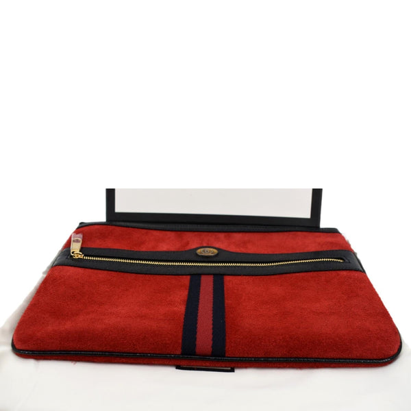 Gucci Ophidia GG Suede Leather Pouch Clutch Bag in Red - Bottom