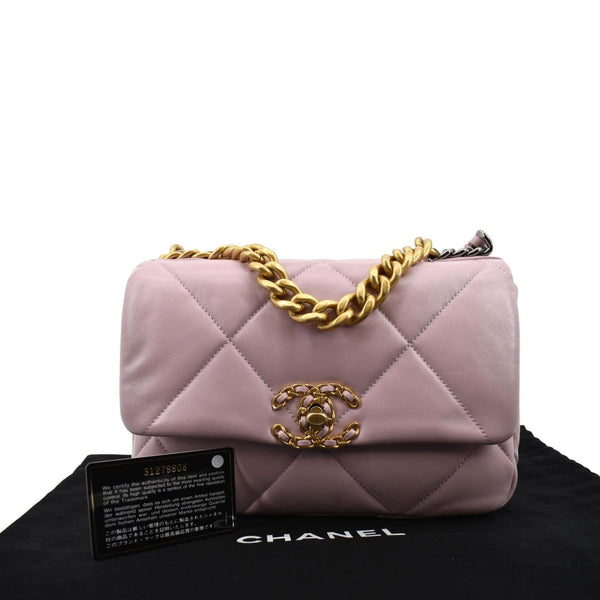 CHANEL 19 Medium Flap Quilted Lambskin Leather Shoulder Bag Pink