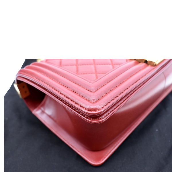 Chanel Medium Boy Flap Calf Leather Shoulder Bag Red - Bottom Left