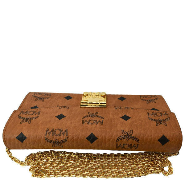 MCM Patricia Visetos Monogram Crossbody Chain Wallet Cognac