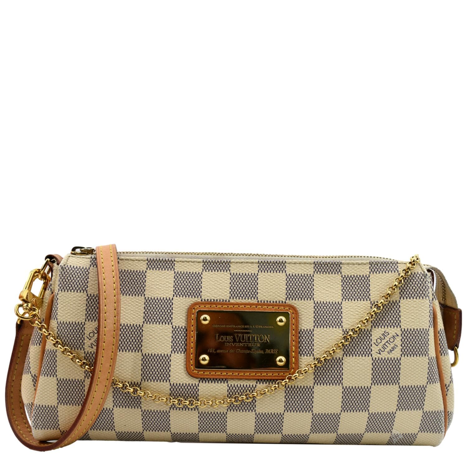 Louis Vuitton Pochette Eva Damier Azur Clutch Bag White - Front