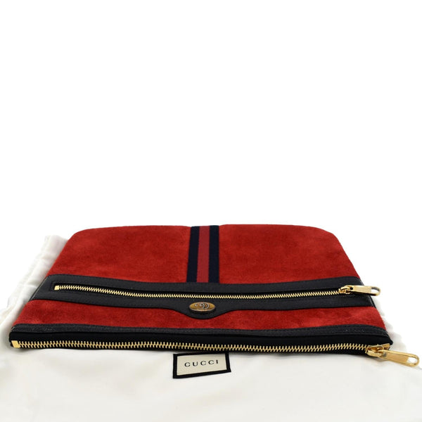 Gucci Ophidia GG Suede Leather Pouch Clutch Bag in Red - Top