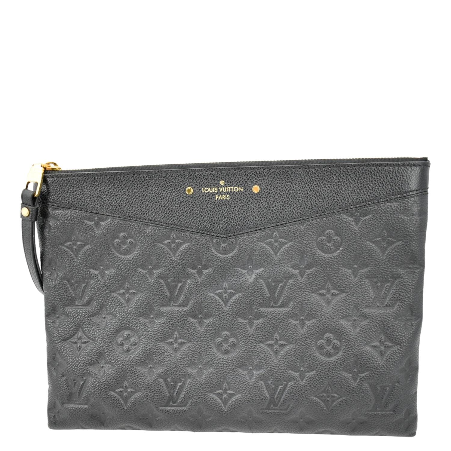 LOUIS VUITTON Daily Pouch Monogram Embossed Leather Clutch Bag Black