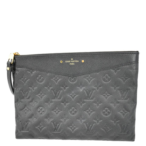 LOUIS VUITTON Daily Pouch Monogram Embossed Leather Clutch Bag Black