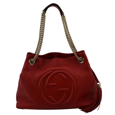 GUCCI Soho Pebbled Leather Chain Shoulder Bag Red 308982