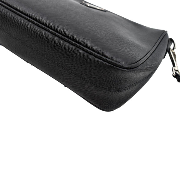 Prada Re-Nylon Saffiano Leather Shoulder Bag in Black - Bottom Right