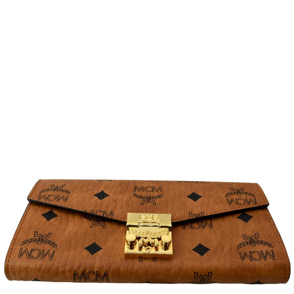 MCM Patricia Visetos Monogram Crossbody Chain Wallet Cognac