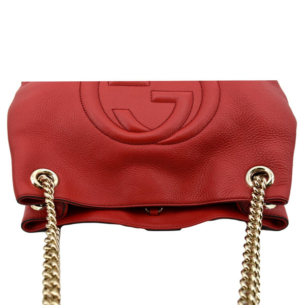 GUCCI Soho Pebbled Leather Chain Shoulder Bag Red 308982