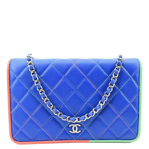 CHANEL Wallet On Chain Quilted Leather Crossbody Bag Blue