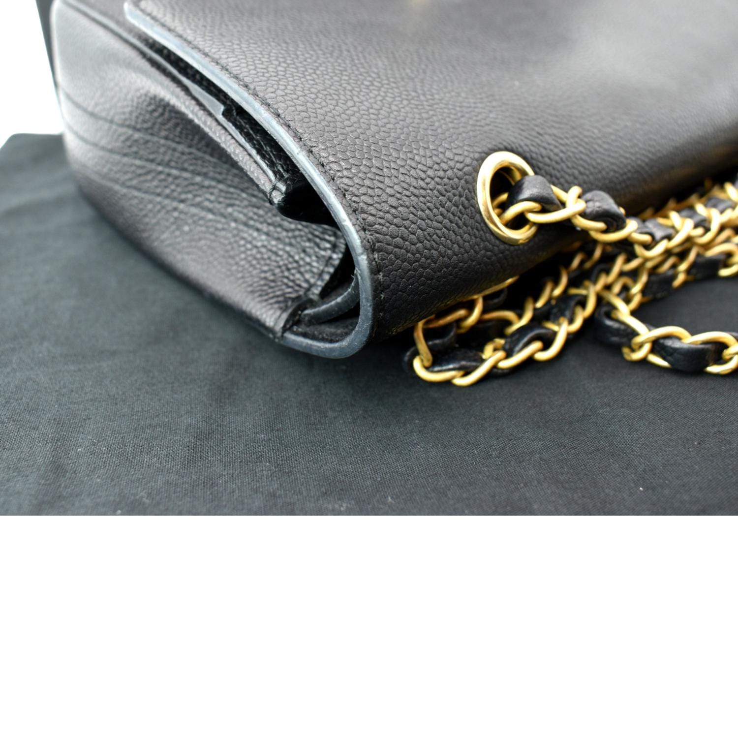 CHANEL Classic Medium Double Flap Caviar Leather Shoulder Bag Black