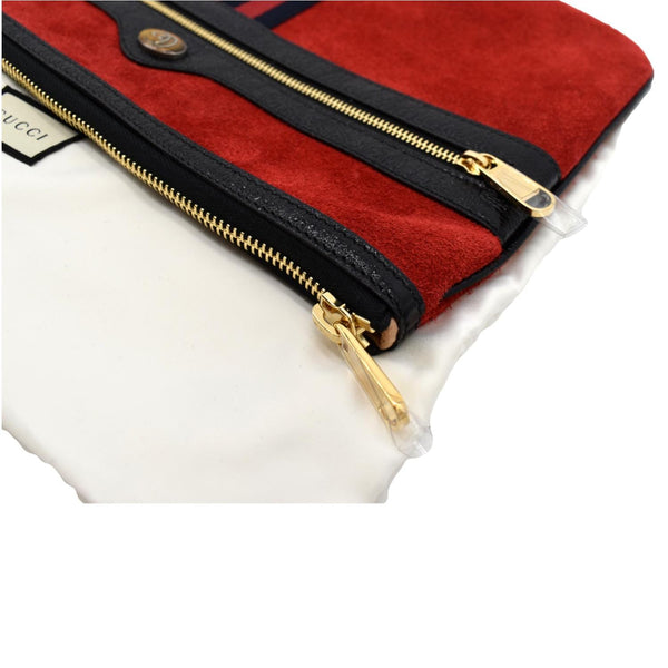 Gucci Ophidia GG Suede Leather Pouch Clutch Bag in Red - Top Right