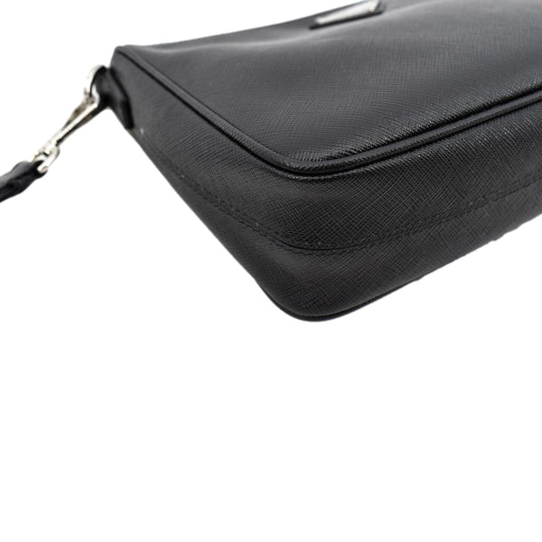Prada Re-Nylon Saffiano Leather Shoulder Bag in Black - Bottom Left