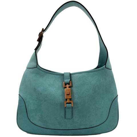 GUCCI Jackie Leather Hobo Bag Turquoise 00963