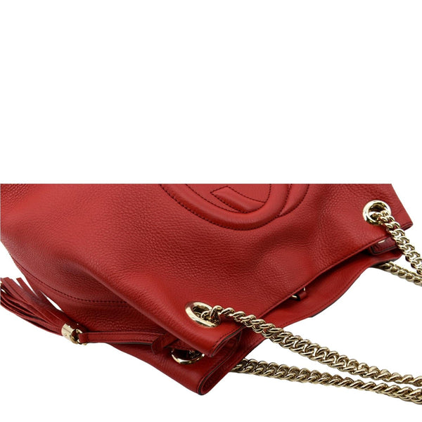 GUCCI Soho Pebbled Leather Chain Shoulder Bag Red 308982