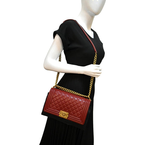 Chanel Medium Boy Flap Calf Leather Shoulder Bag Red - Full View