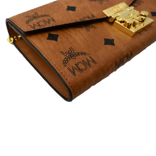 MCM Patricia Visetos Monogram Crossbody Chain Wallet Cognac