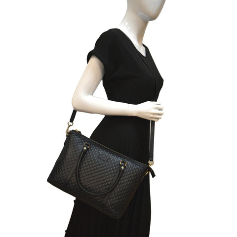 GUCCI Convertible GG Microguccissima Leather Satchel Bag Black 449656