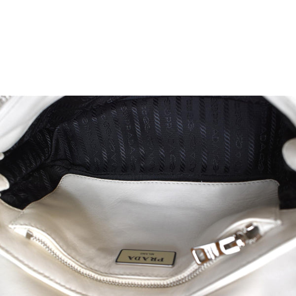Prada Borsa Pocket Con Nappa Leather Shoulder Bag White - Inside
