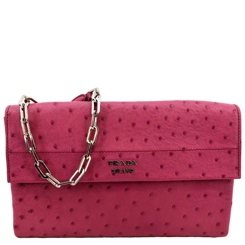 PRADA Leather Chain Shoulder Bag Pink BT0992