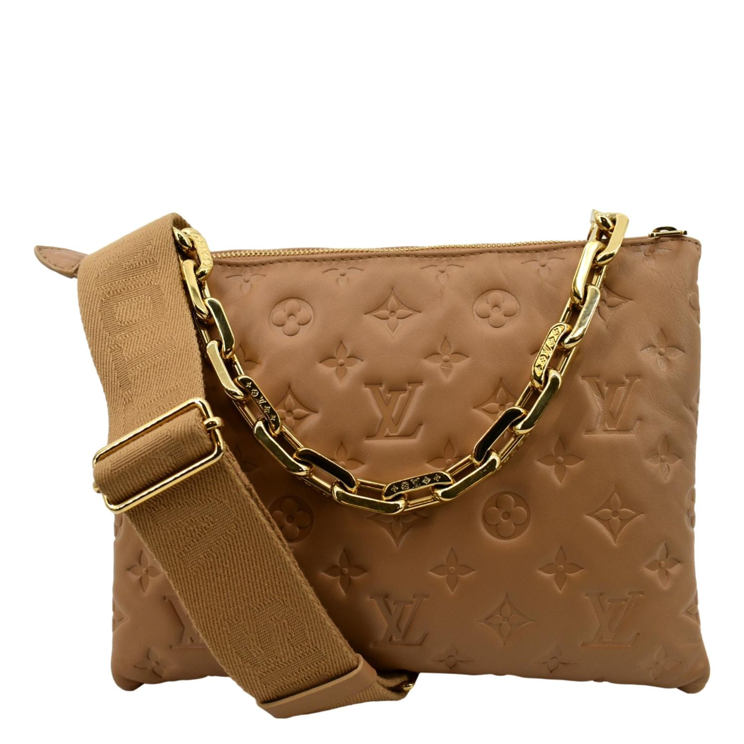 LOUIS VUITTON Coussin PM Monogram Embossed Shoulder Bag Camel