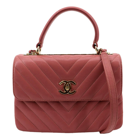 CHANEL Trendy CC Chevron Top Handle Flap Shoulder Bag Light Pink