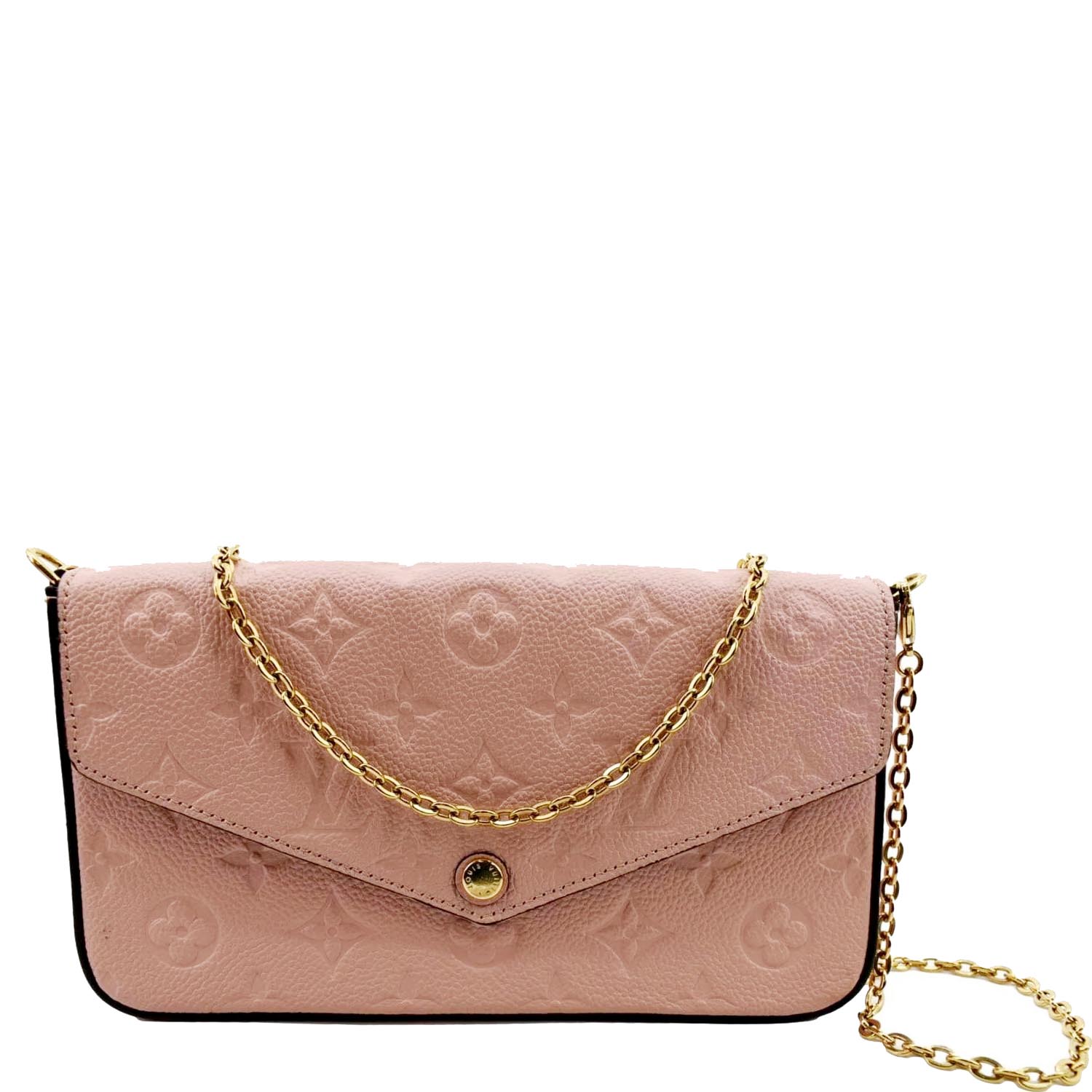 LOUIS VUITTON Pochette Felicie Monogram Empreinte Leather Chain Wallet Rose Poudre