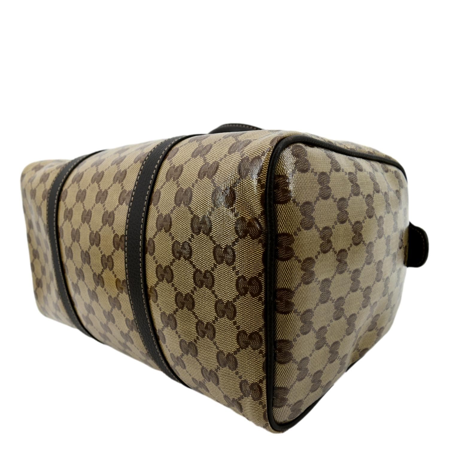 Gucci Boston handbag in beige monogram canvas and brown leather