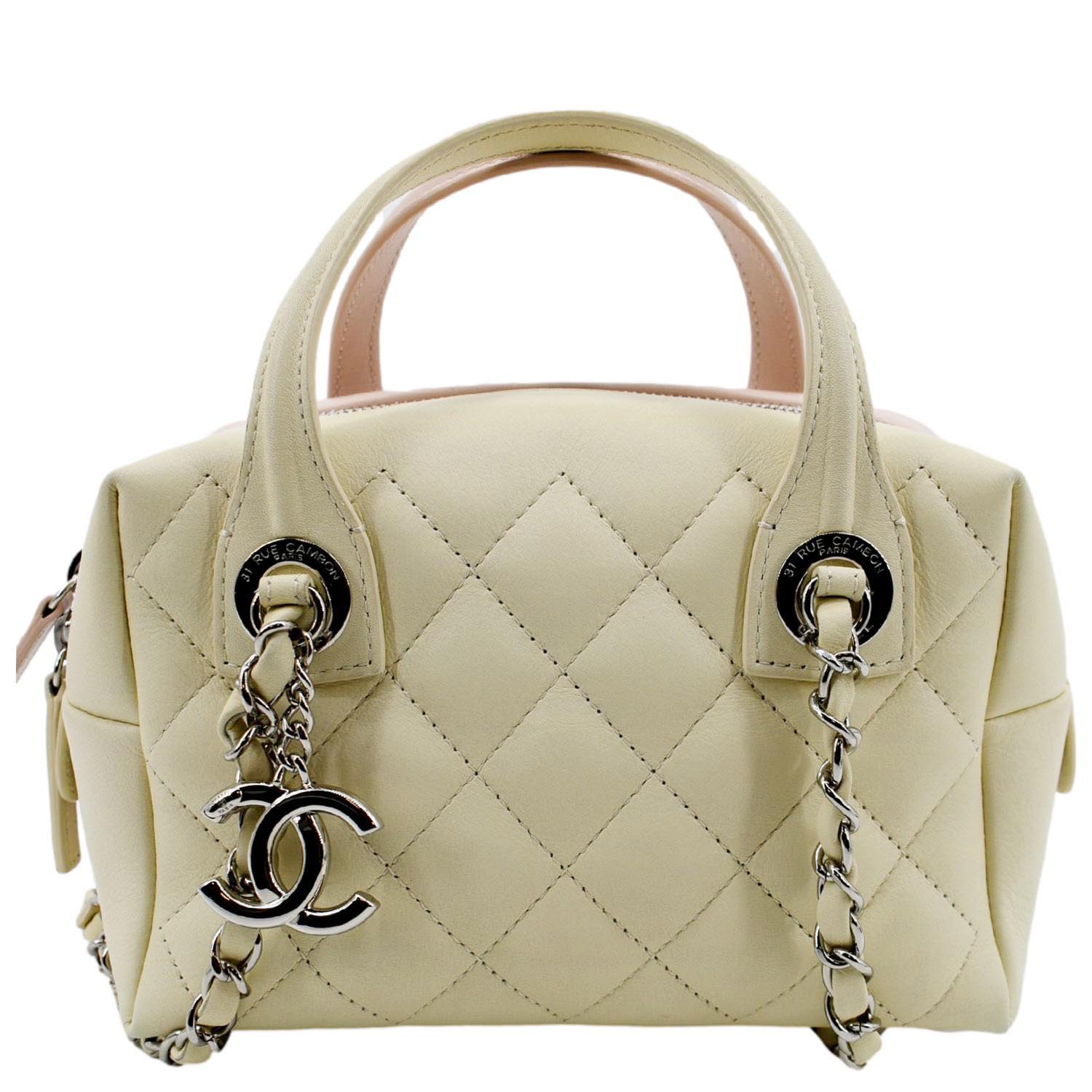 CHANEL Feather Weight Quilted Calfskin Bowling Bag Ivory