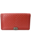 CHANEL Women Long Flap Chevron Leather Wallet Red