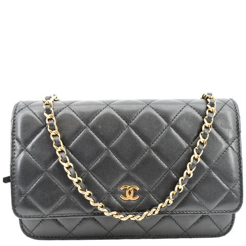 CHANEL CC WOC Calfskin Leather Wallet On Chain Crossbody Bag Black